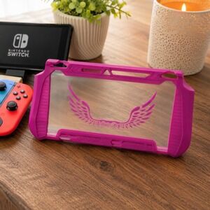 Heystop Nintendo Switch Protective Case Pink Clear Wing Design Shockproof